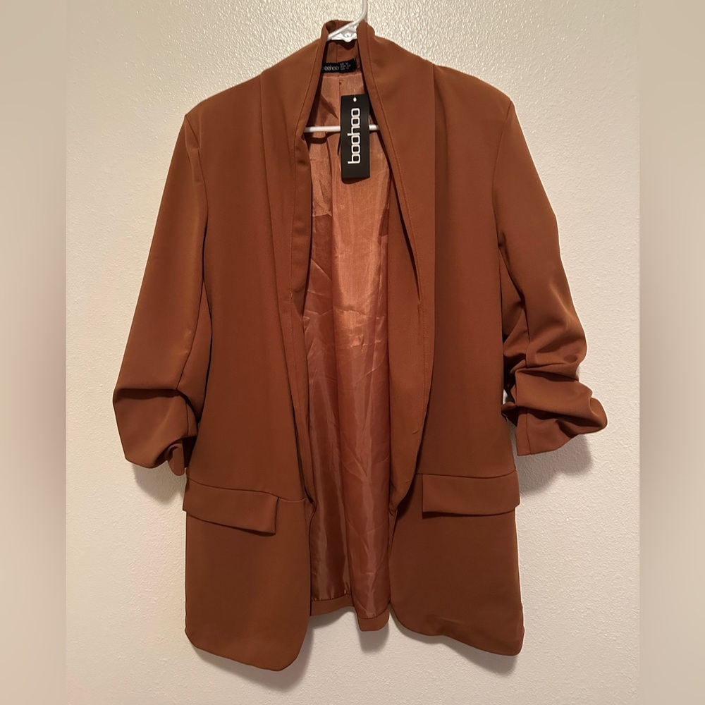 Boohoo Ruched Sleeve Blazer